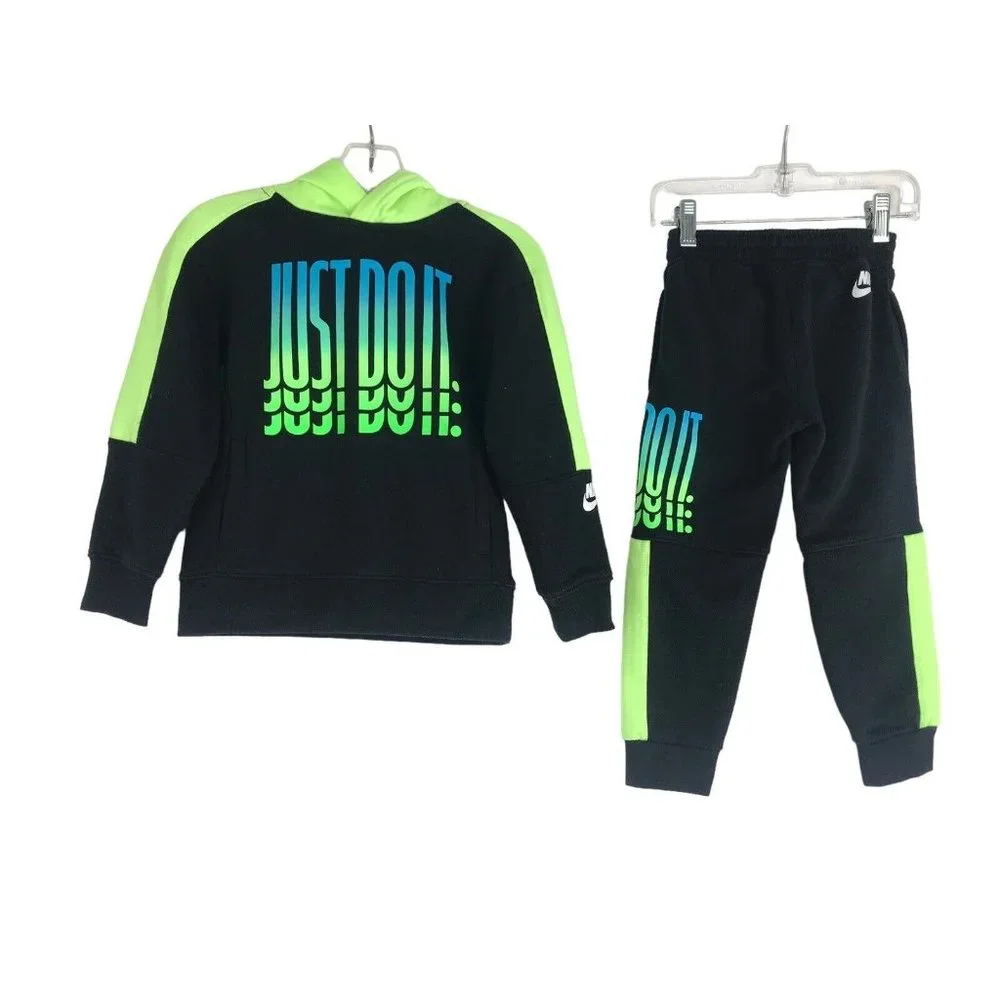 NIKE Hoodie Pants‎ Set Boys Size 4 Black Neon Just Do It Sweat Set - Picture 4 of 8